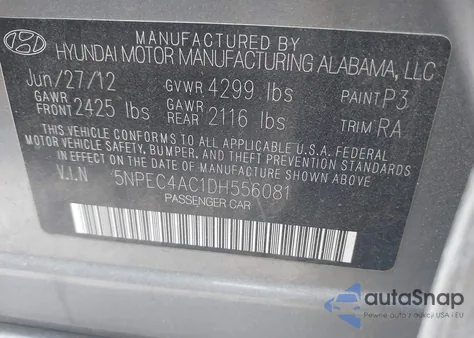 2013 Hyundai Sonata Limited from USA, damaged, VIN 5NPEC4AC1DH556081